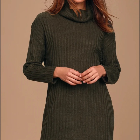 Bundled Up Babe Olive Green Ribbed Turtleneck Sweater Dress - Picture 4 of 9